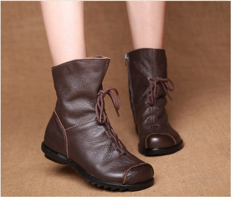 Cap Point Jalil Genuine Leather Plush Retro Boots