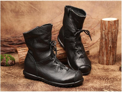 Cap Point Jalil Genuine Leather Plush Retro Boots