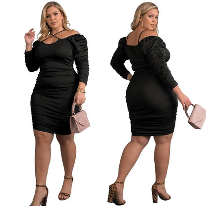 Cap Point Joelle Plus Size Bodycon Stretch Pleated Side Evening Party Dress