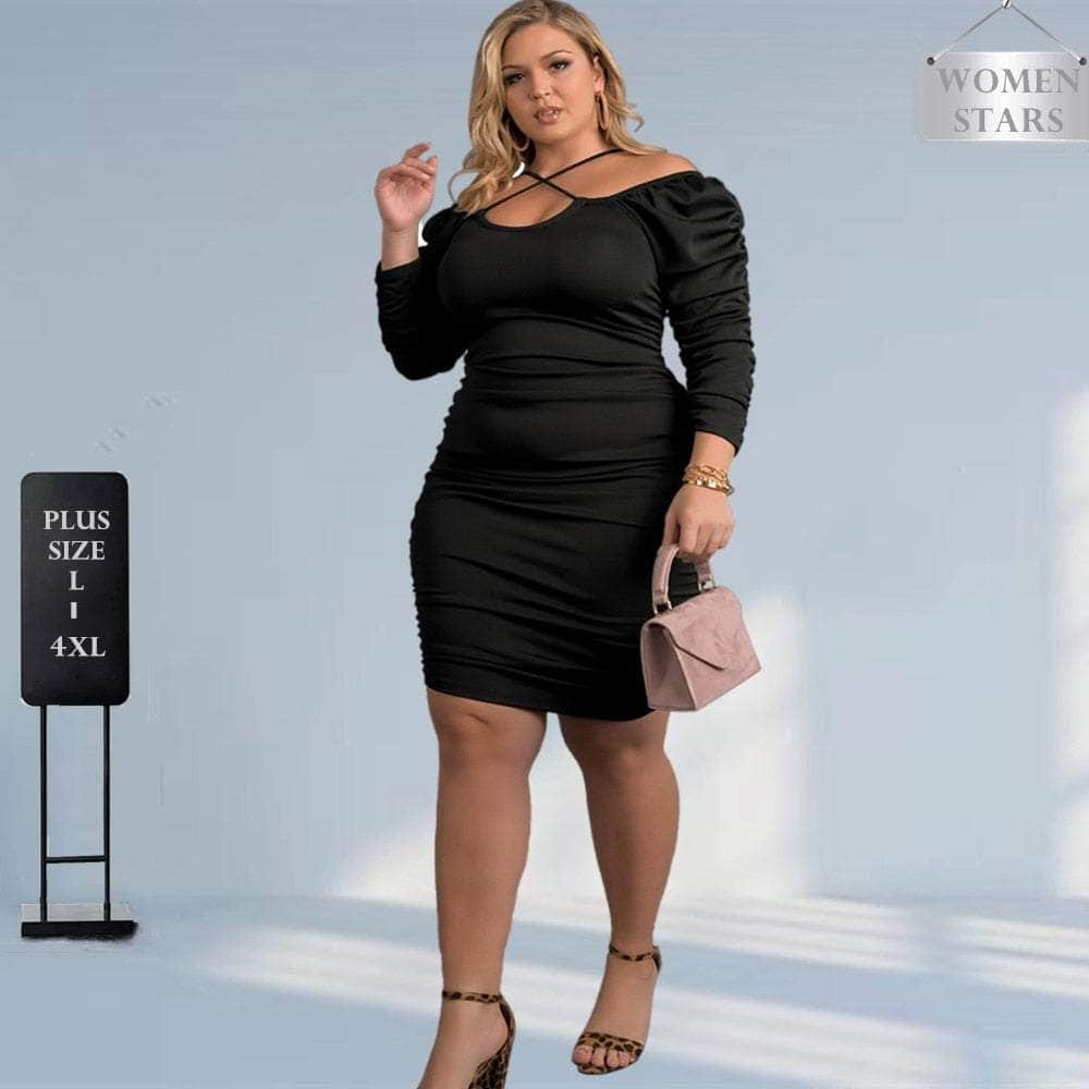 Cap Point Joelle Plus Size Bodycon Stretch Pleated Side Evening Party Dress