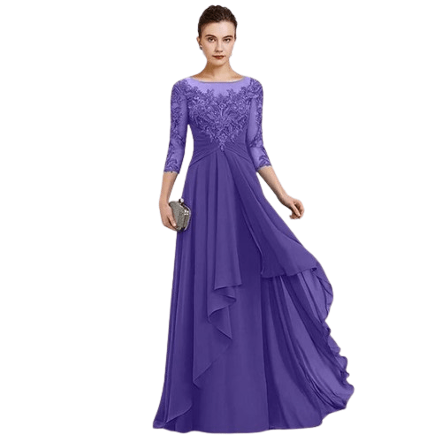 Cap Point Judiyana A Line 3/4 Sleeves Appliue Floor Lengh Chiffon Formal Wedding Dress