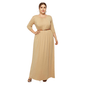 Cap Point Khaki / M Theresa Round Neck Solid Elastic High Waist A Line Loose Swing Maxi Dress