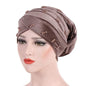 Cap Point khaki New Solid Pearl Beaded Turban Head Scarf