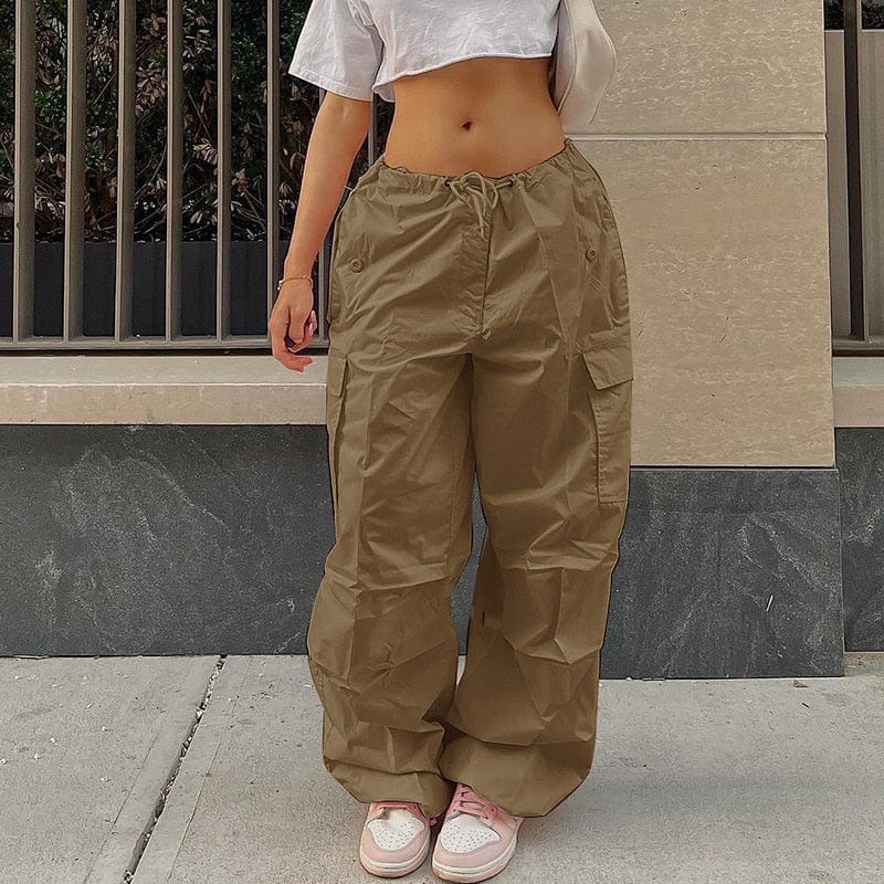 Cap Point khaki / XS Beline Oversized Drawstring Low Waist Parachute Loose Fit Sweatpants