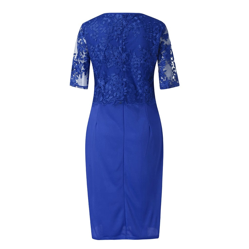 Cap Point Lace Short Sleeve Cocktail Evening Party Midi Dress