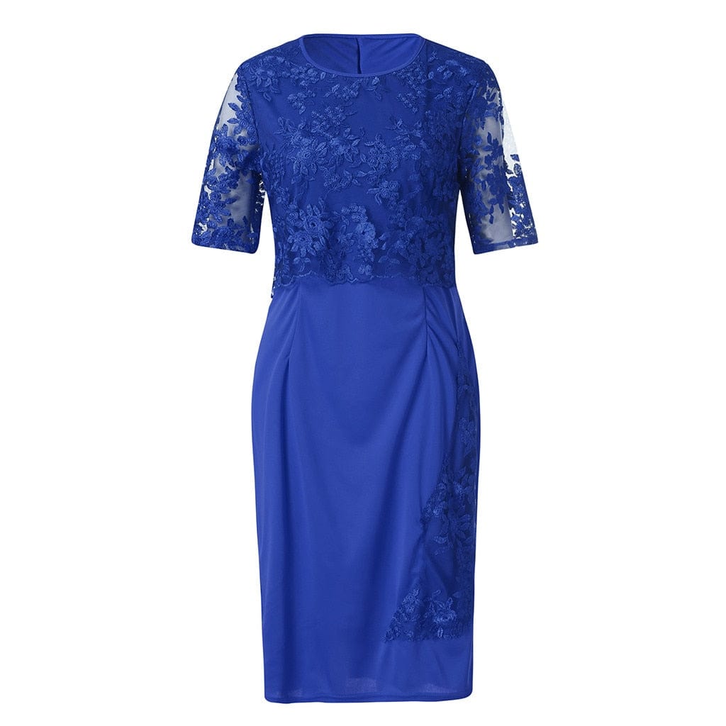 Cap Point Lace Short Sleeve Cocktail Evening Party Midi Dress
