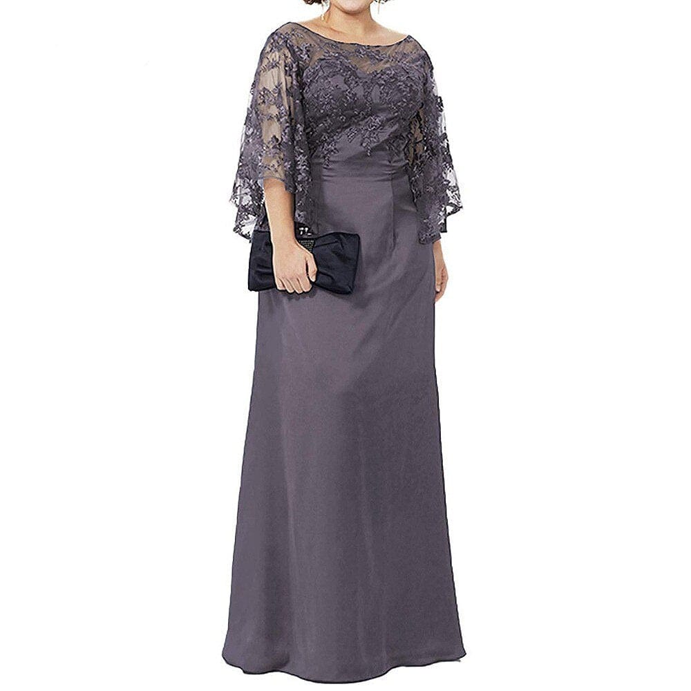 Cap Point Lace Top Floor Length Long Column Mother of the Bride Dress