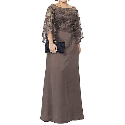 Cap Point Lace Top Floor Length Long Column Mother of the Bride Dress