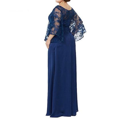 Cap Point Lace Top Floor Length Long Column Mother of the Bride Dress