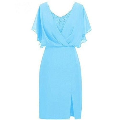 Cap Point Light Blue / 6 Allegra V-Neck Short Sleeves Knee Length Mother of The Groom Dress