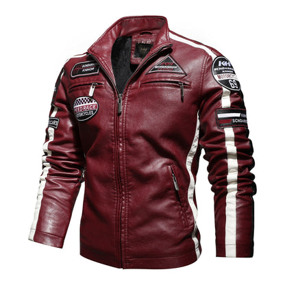 Cap Point Leather Embroidered Aviator Men Motorcycle Jacket