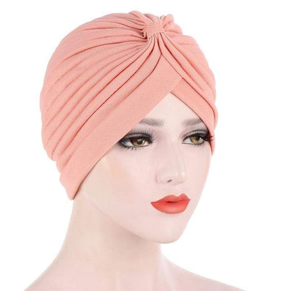 Cap Point Light Apricot Solid folds pearl inner hijab cap