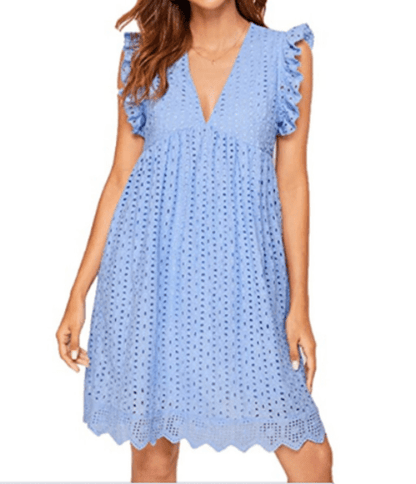 Cap Point Light Blue / 2XL Agathe  Summer Sleeveless Jacquard Cutout V-Neck Beach Lace Dress