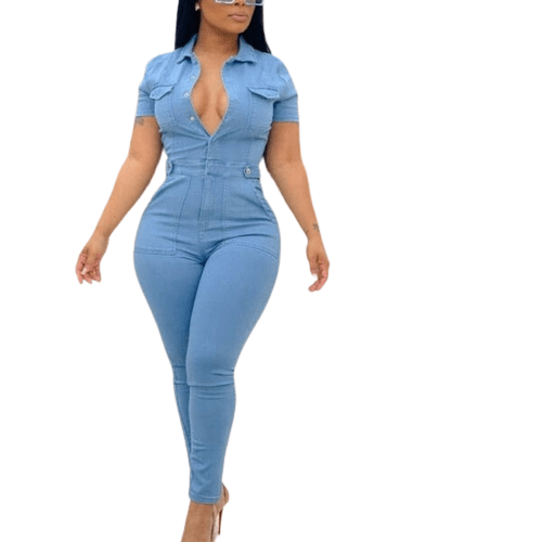 Cap Point Light Blue / S Marissa Denim Stretchy Bodycon Pencil Romper