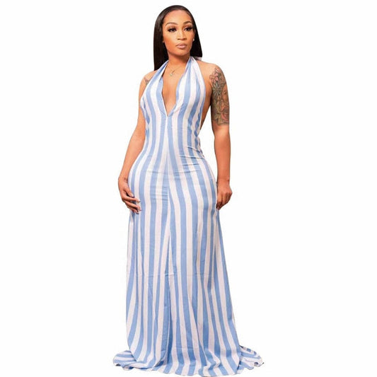 Cap Point light blue / S Oleya Halter Stripe Outfit Bandage Long Skirt Maxi Dress