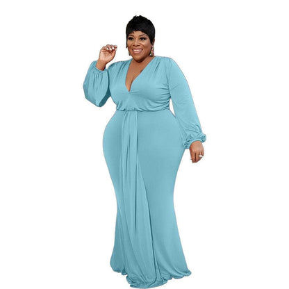 Cap Point Light blue / XL Angelina Plus Size Elegant Mermaid Full Sleeve Maxi Dress