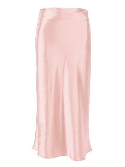 Cap Point Light Pink / S Perline High Waisted Satin Office Ladies Maxi Skirt