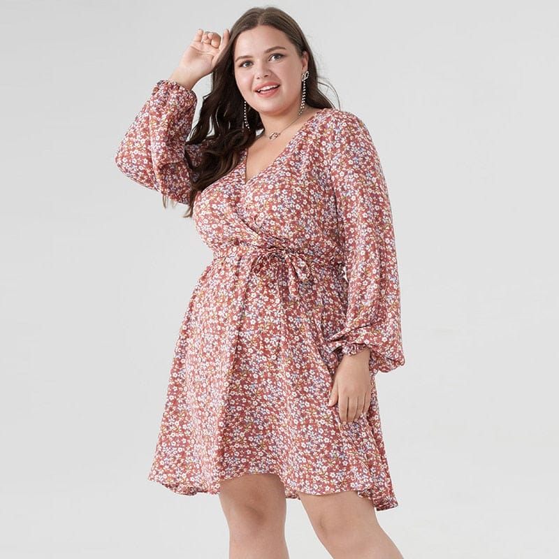 Cap Point Malia Plus V-Neck Plus Size Print Spring Autumn Mini Dress