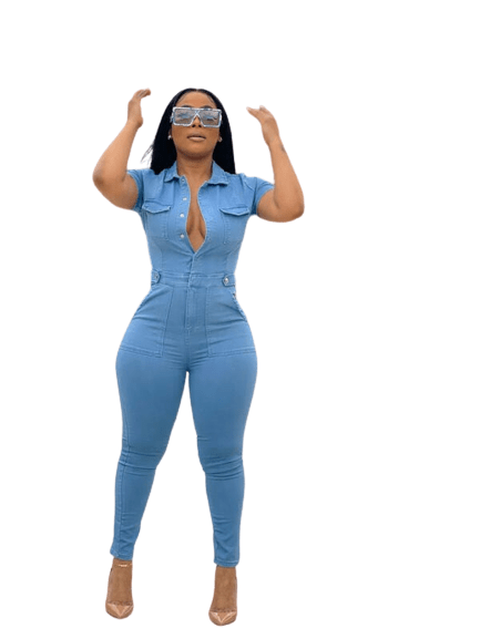 Cap Point Marissa Denim Stretchy Bodycon Pencil Romper