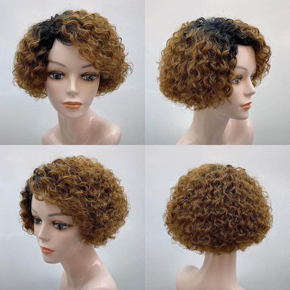 Martha Short Afro Kinky Curly Pixie Cut Human Hair Wigs Black SYLE 1