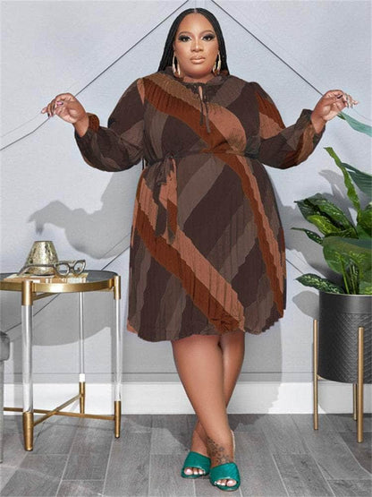 Cap Point Martina Plus Size Long Sleeve Printed Loose Bandage Maxi Dress