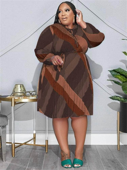 Cap Point Martina Plus Size Long Sleeve Printed Loose Bandage Maxi Dress