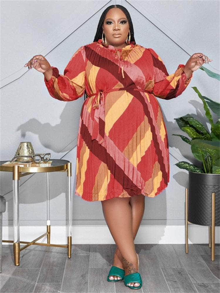 Cap Point Martina Plus Size Long Sleeve Printed Loose Bandage Maxi Dress