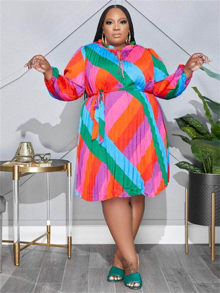 Cap Point Martina Plus Size Long Sleeve Printed Loose Bandage Maxi Dress