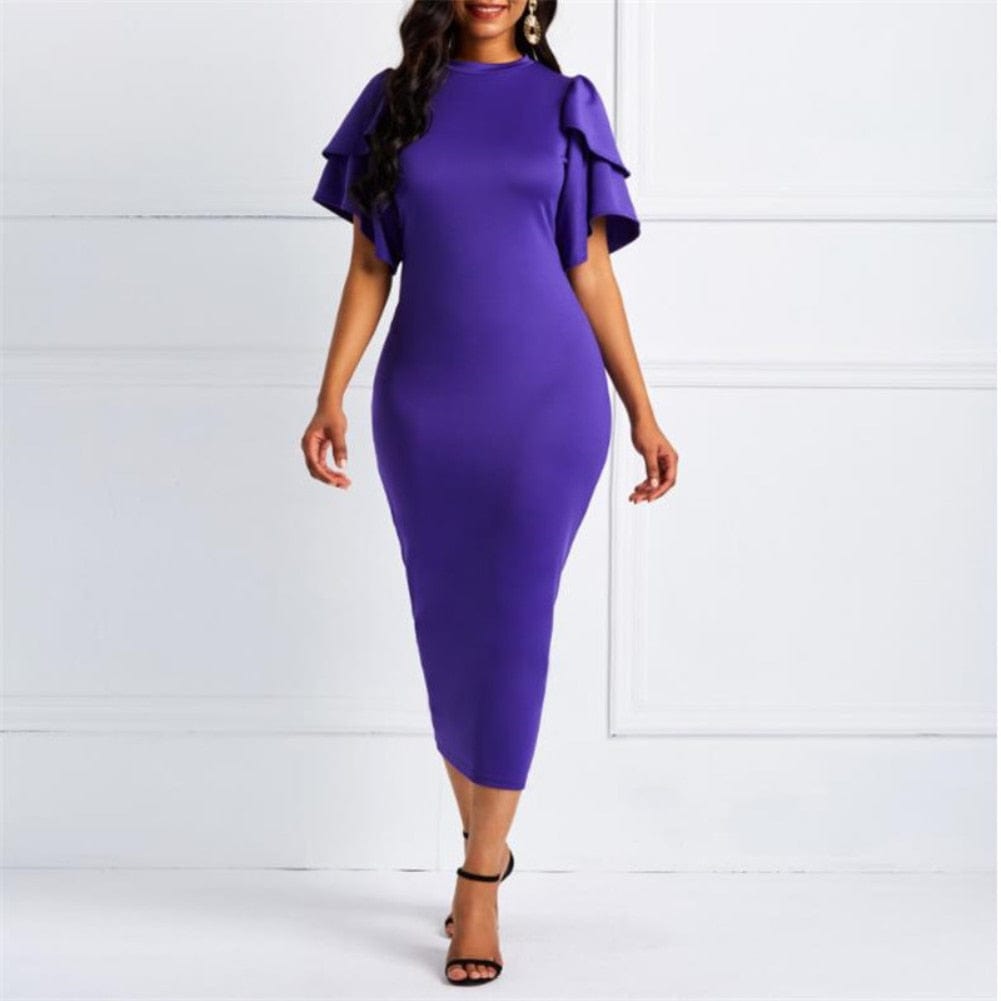 Cap Point Maurine O Neck Short Flare Sleeve Bandage Banquet Short Midi Dress