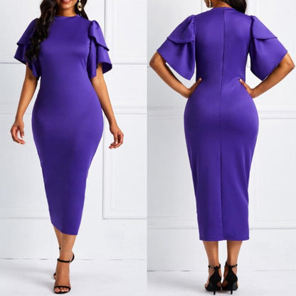 Cap Point Maurine O Neck Short Flare Sleeve Bandage Banquet Short Midi Dress