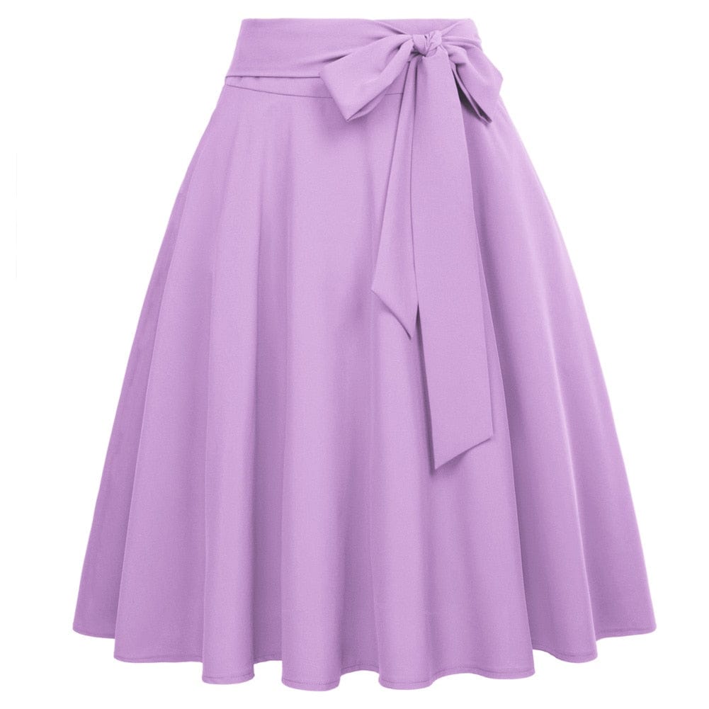 Cap Point Mauve / S Perline Belle Poque High Waist Self-Tie Bow-Knot Embellished  A-Line Skirt