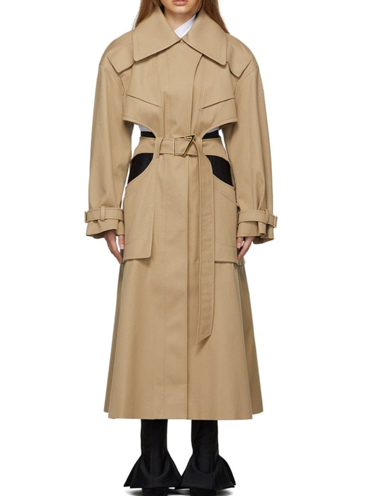 Cap Point Megan Laple Hollow Out Belt Deconstruct Long Sleeve Windbreaker Trench Coat