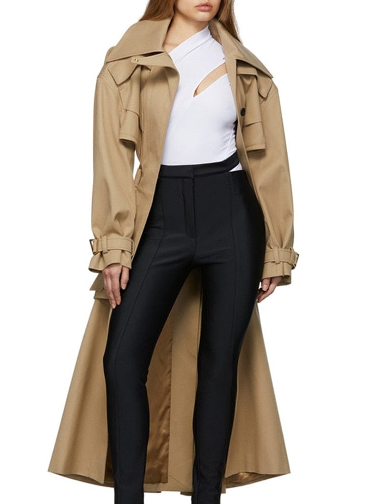 Cap Point Megan Laple Hollow Out Belt Deconstruct Long Sleeve Windbreaker Trench Coat