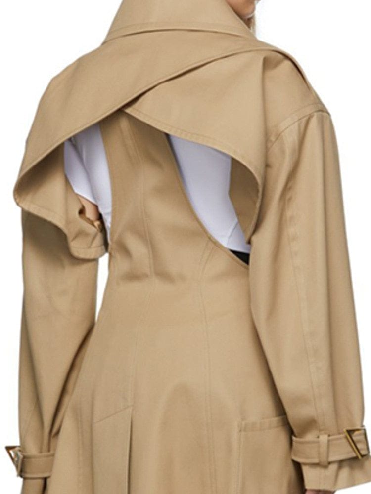 Cap Point Megan Laple Hollow Out Belt Deconstruct Long Sleeve Windbreaker Trench Coat