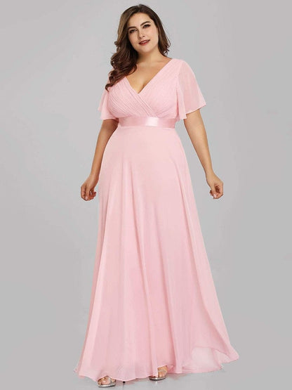 Cap Point Mileine Elegant Long Evening A Line V Neck Ruffles Chiffon Formal Wedding Party Dress