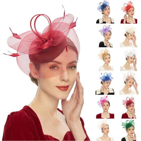 Cap Point Mirva Feather Mesh Veil Headband Bridal Wedding Hat Fascinators