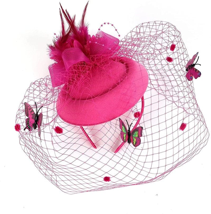 Cap Point Mirva Kentucky Derby Flower Batterfly Veil Tea Party Wedding Party Hat Fascinators