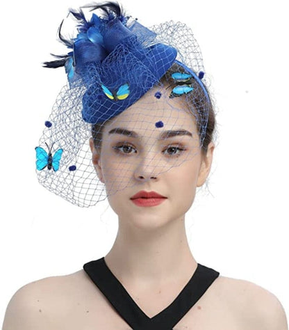 Cap Point Mirva Kentucky Derby Flower Batterfly Veil Tea Party Wedding Party Hat Fascinators