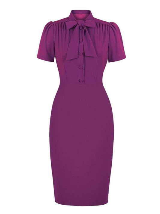 Cap Point Mriya Knot Tie Neck Button Up Short Sleeve Elegant Bodycon Dress