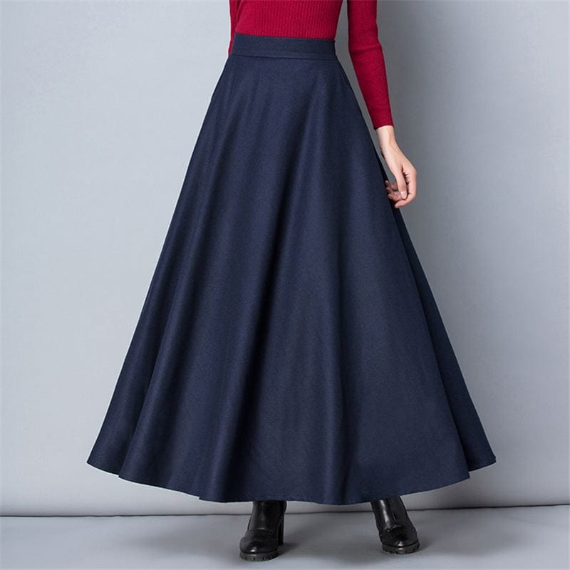 Cap Point Nadia Winter Thick Warm Elastic A-Line Woolen Maxi Skirt