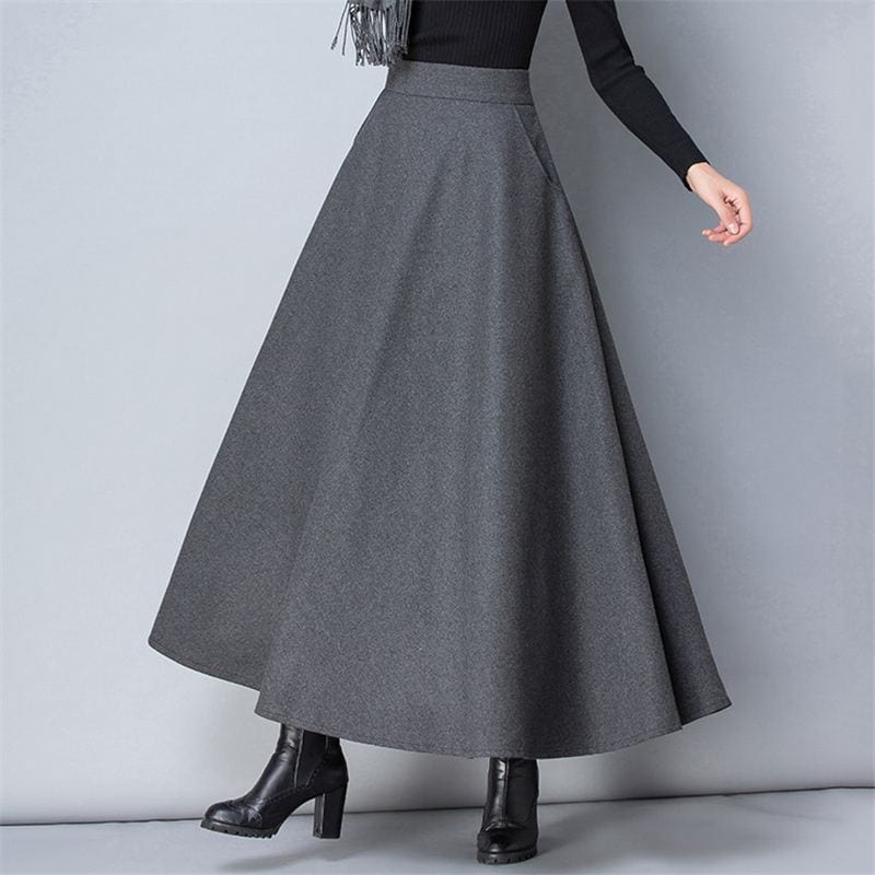 Cap Point Nadia Winter Thick Warm Elastic A-Line Woolen Maxi Skirt