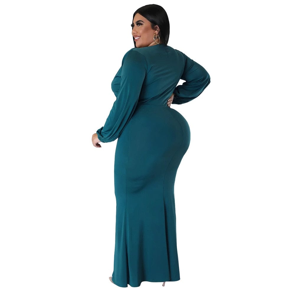 Cap Point Natalie Long Sleeve V Neck Irregular Elegant Plus Size Maxi Dress