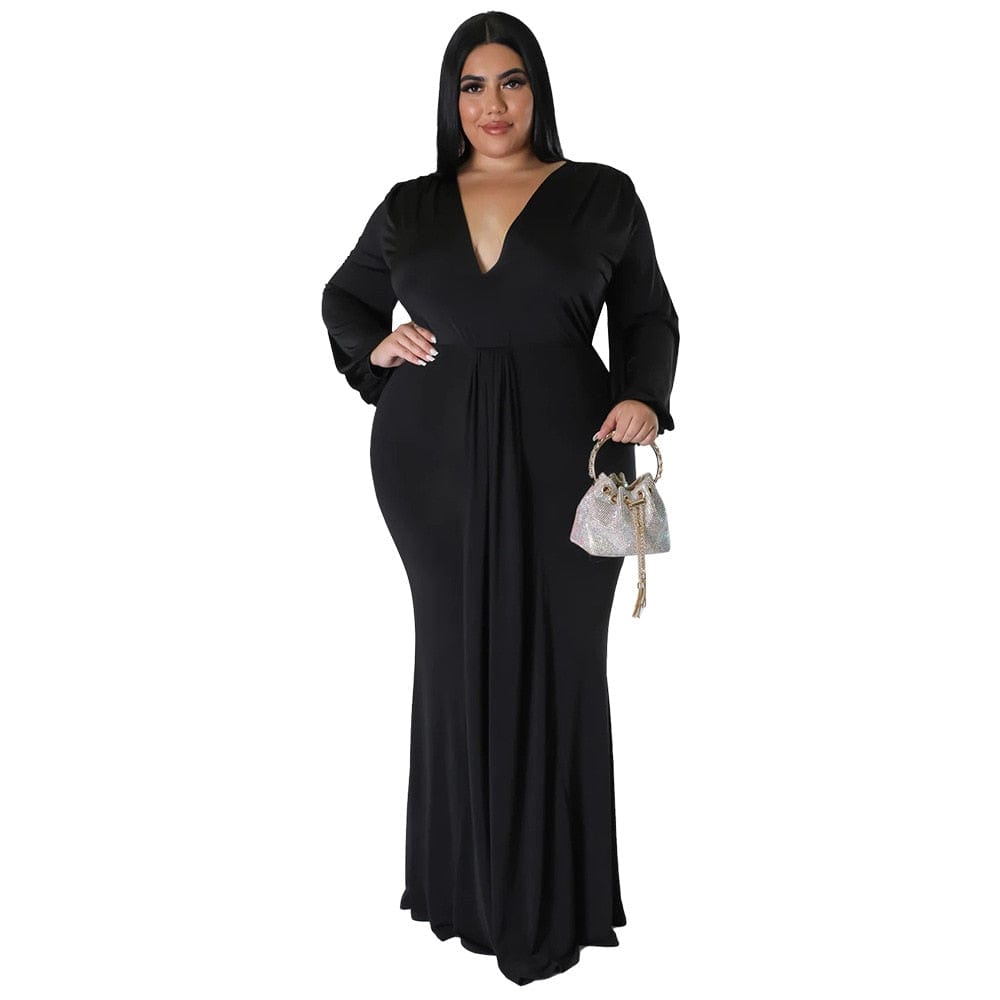 Cap Point Natalie Long Sleeve V Neck Irregular Elegant Plus Size Maxi Dress