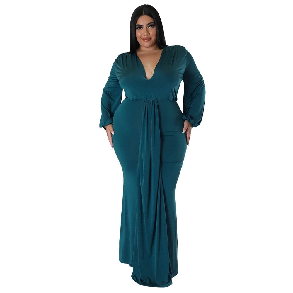 Cap Point Natalie Long Sleeve V Neck Irregular Elegant Plus Size Maxi Dress