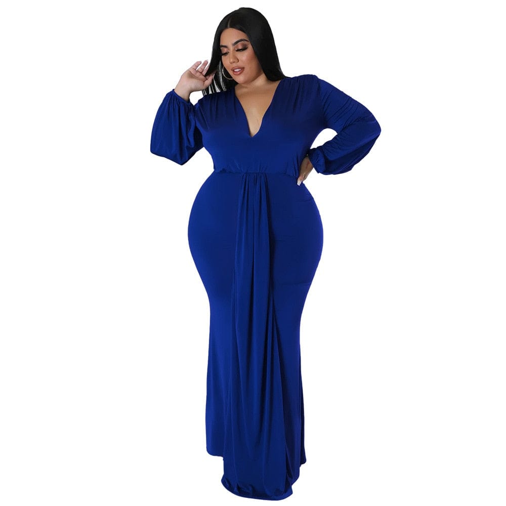 Cap Point Natalie Long Sleeve V Neck Irregular Elegant Plus Size Maxi Dress