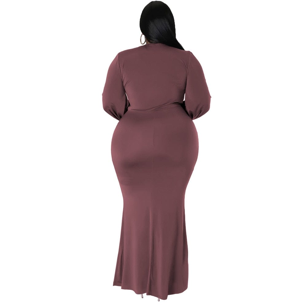 Cap Point Natalie Long Sleeve V Neck Irregular Elegant Plus Size Maxi Dress