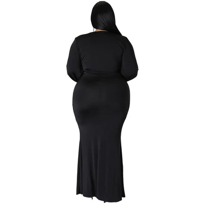 Cap Point Natalie Long Sleeve V Neck Irregular Elegant Plus Size Maxi Dress