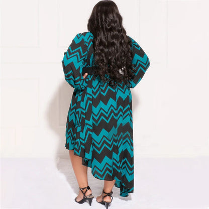 Cap Point Natalie Loose Stripe Printing Long Sleeve Irregular Maxi Dress