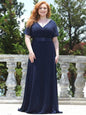 Cap Point Navy Blue / 4 Mileine Elegant Long Evening A Line V Neck Ruffles Chiffon Formal Wedding Party Dress