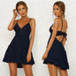 Cap Point Navy Blue / S Summer Lace Halter Sexy Backless Beach Dress